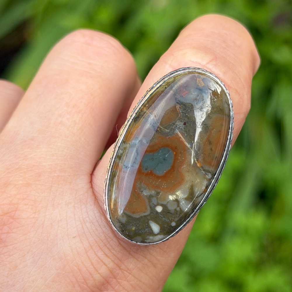 Size 8.5 925 silver plated fruit jasper ring 0844 - Picture 9 of 10